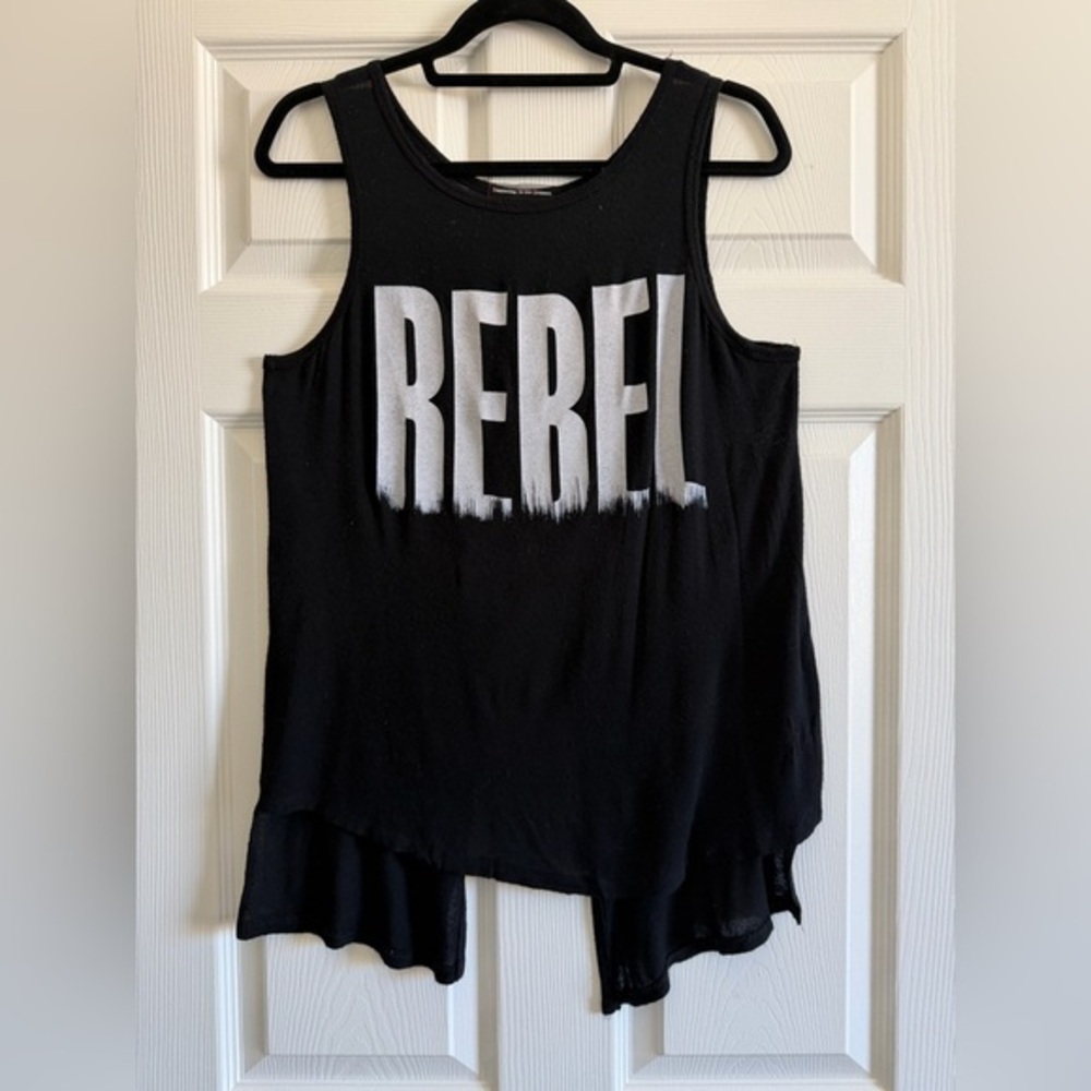 Happening in the Present Black Tank Top with White Graphic